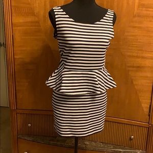 H&M Divided Black and White Striped Peplum Dress, Size 14